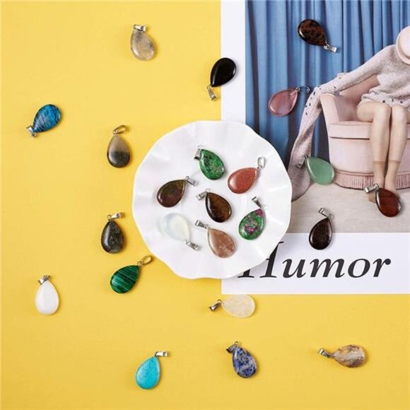 50Pcs Teardrop Stone Pendants Water Drop Healing Crystal Quartz Chakra Gemstone - Picture 6 of 7